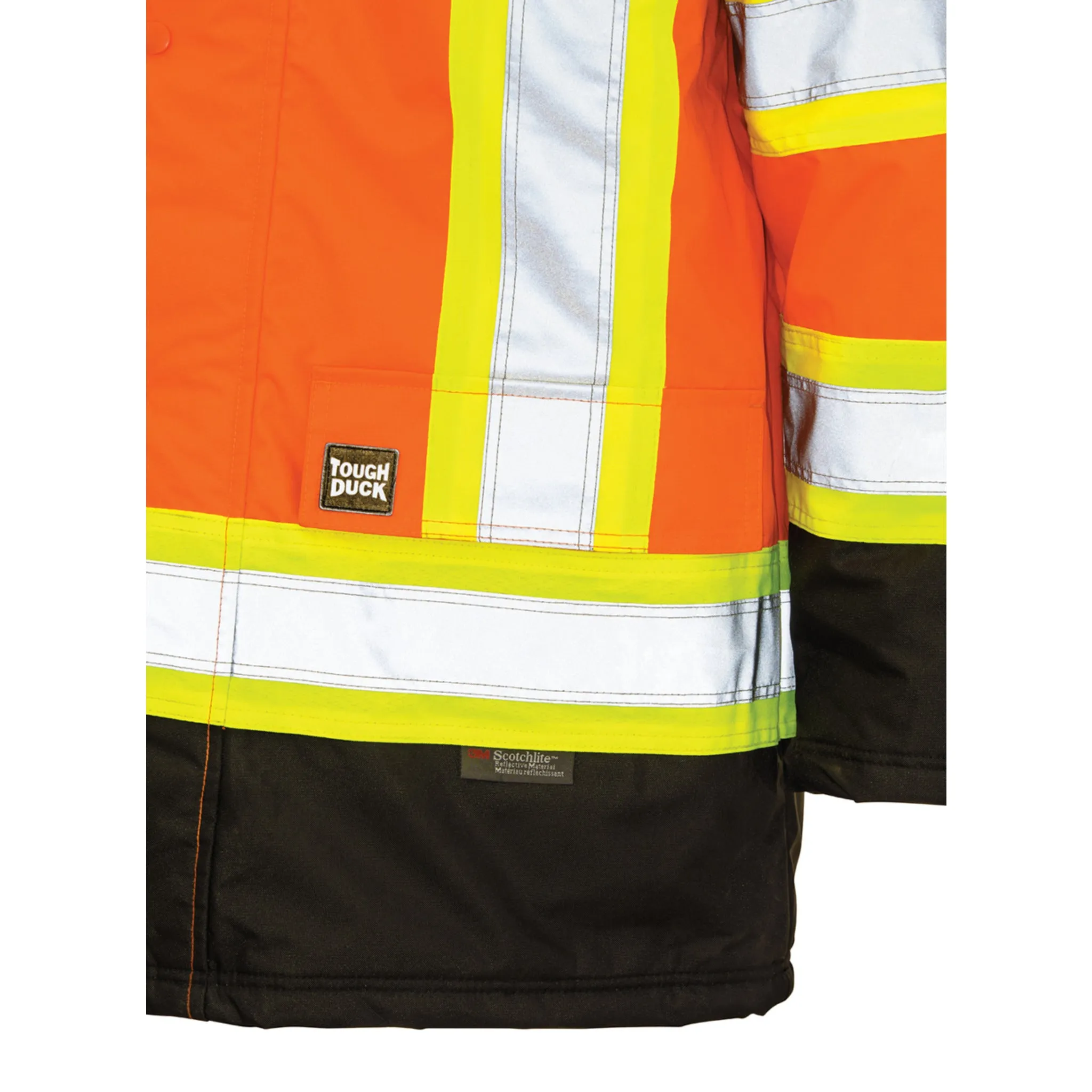 Tough Duck Men's Hi Vis Safety Work Parka S176 - CSA 300D Poly Oxford, Insulated, Reflective, Waterproof, Warm, Durable, Adjustable Hood | Sizes XS-5XL