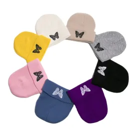 Unisex Wool Warm Elastic Casual Cartoon Butterfly Embroidery Pattern Knitted Hat Brimless Beanie