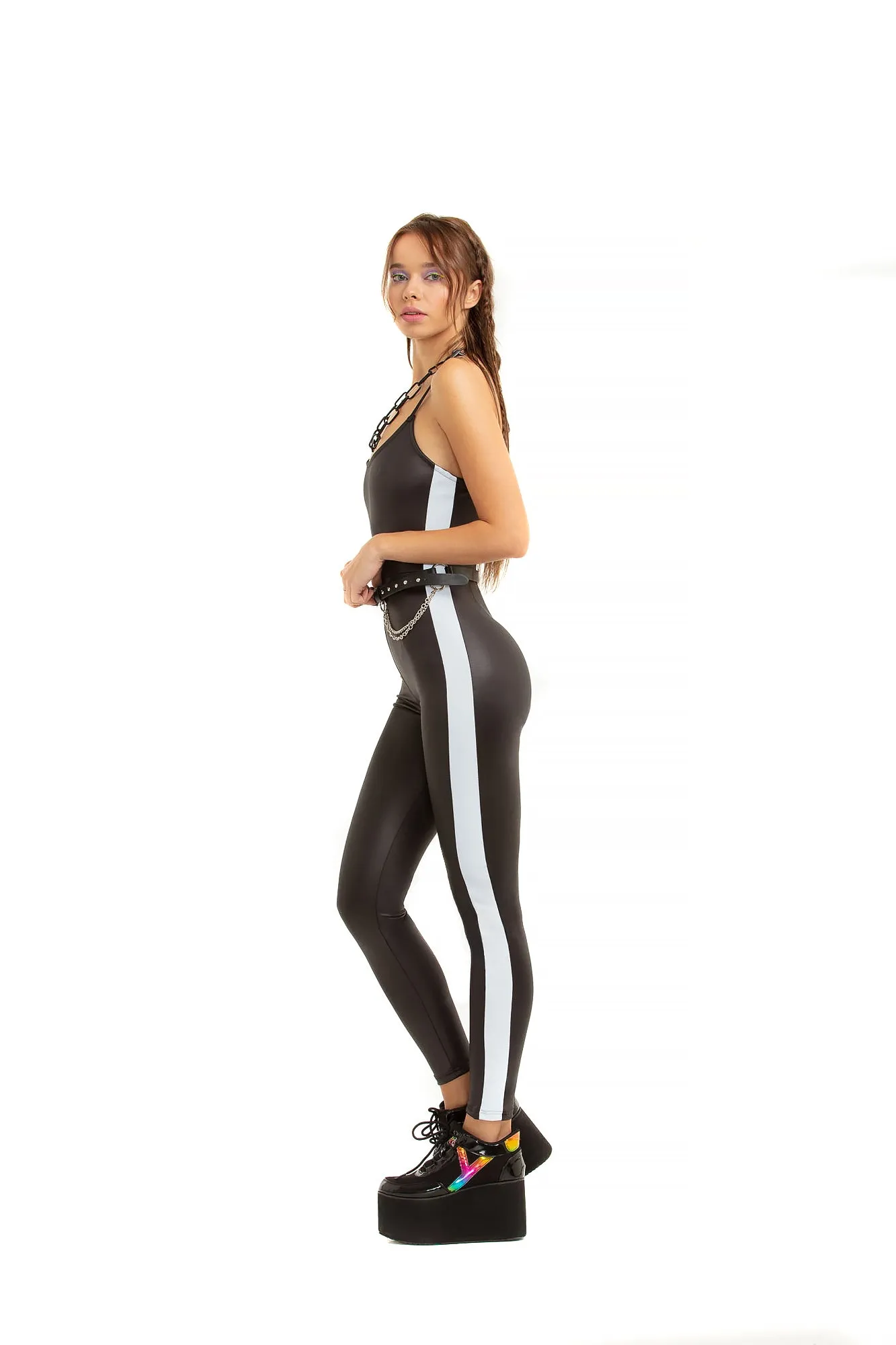 Unitard with reflective stripes