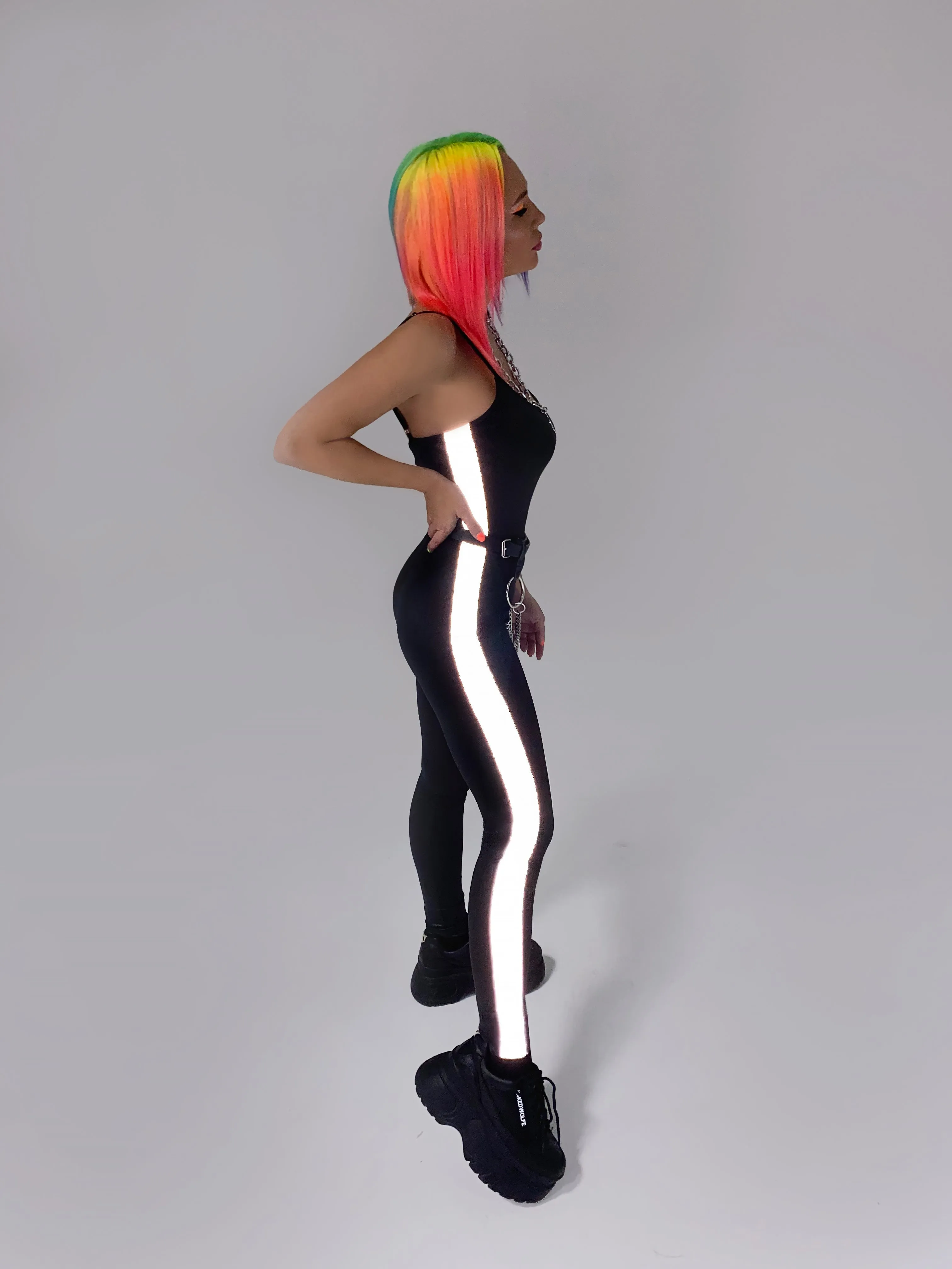 Unitard with reflective stripes