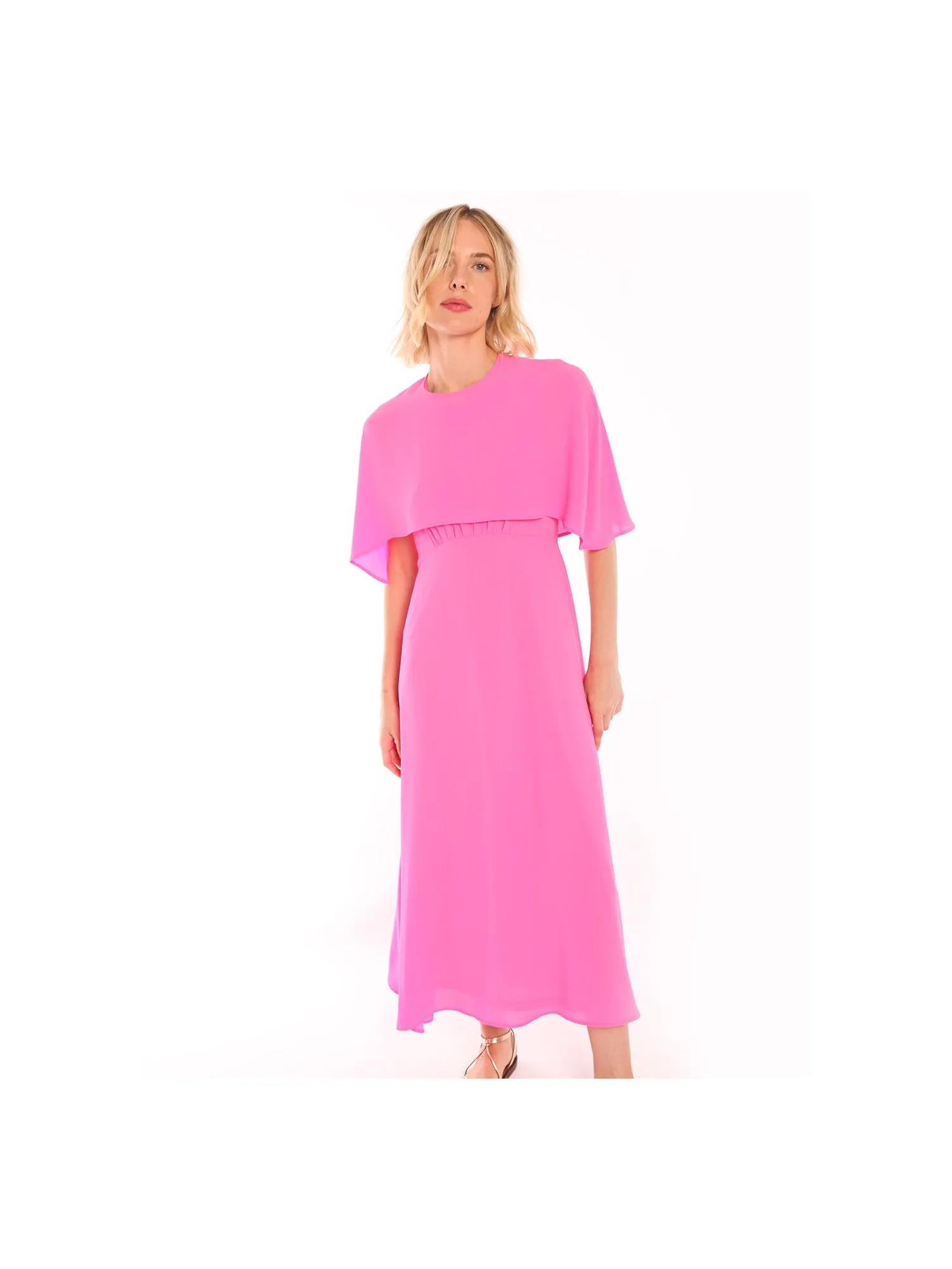 Vilagallo Gracie Pink Georgette Cape Dress