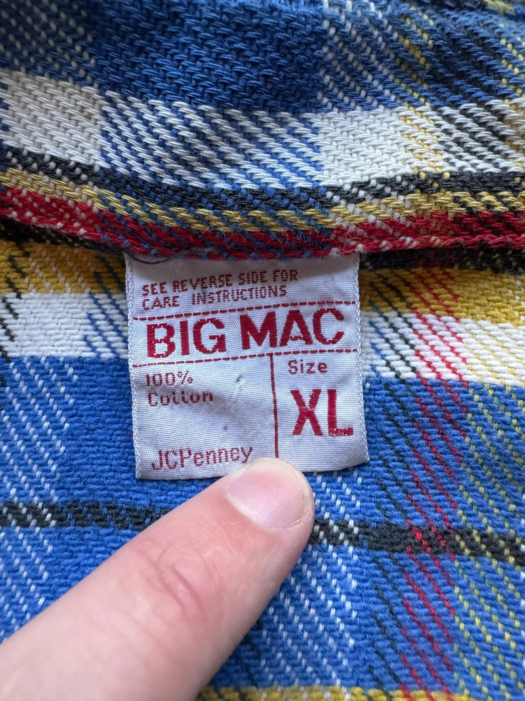 Vintage Big Mac Blue/Red/Yellow Short Sleeve Cotton Flannel SZ XL