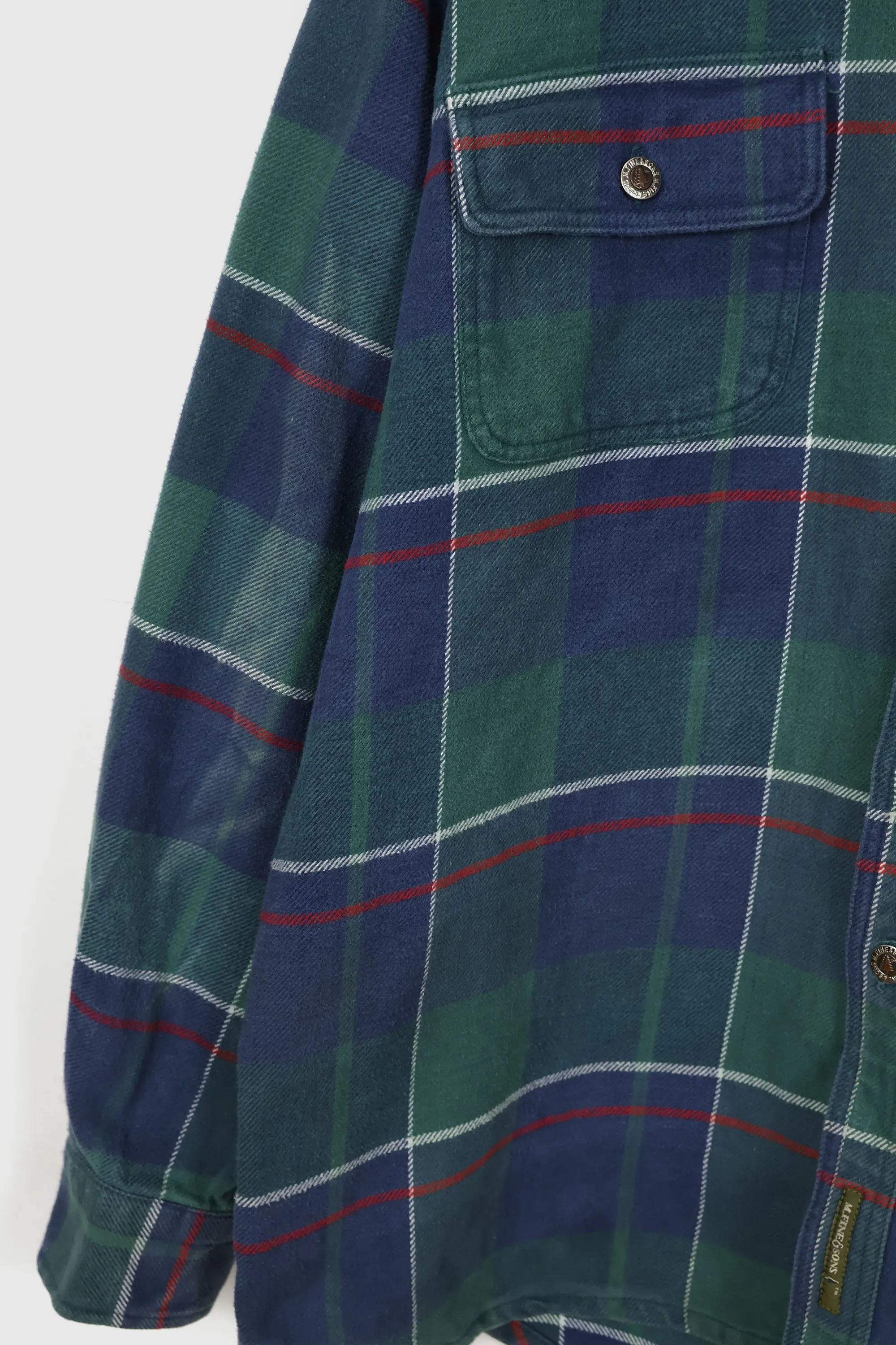 Vintage Green Plaid Heavyweight Flannel Button-Down Shirt