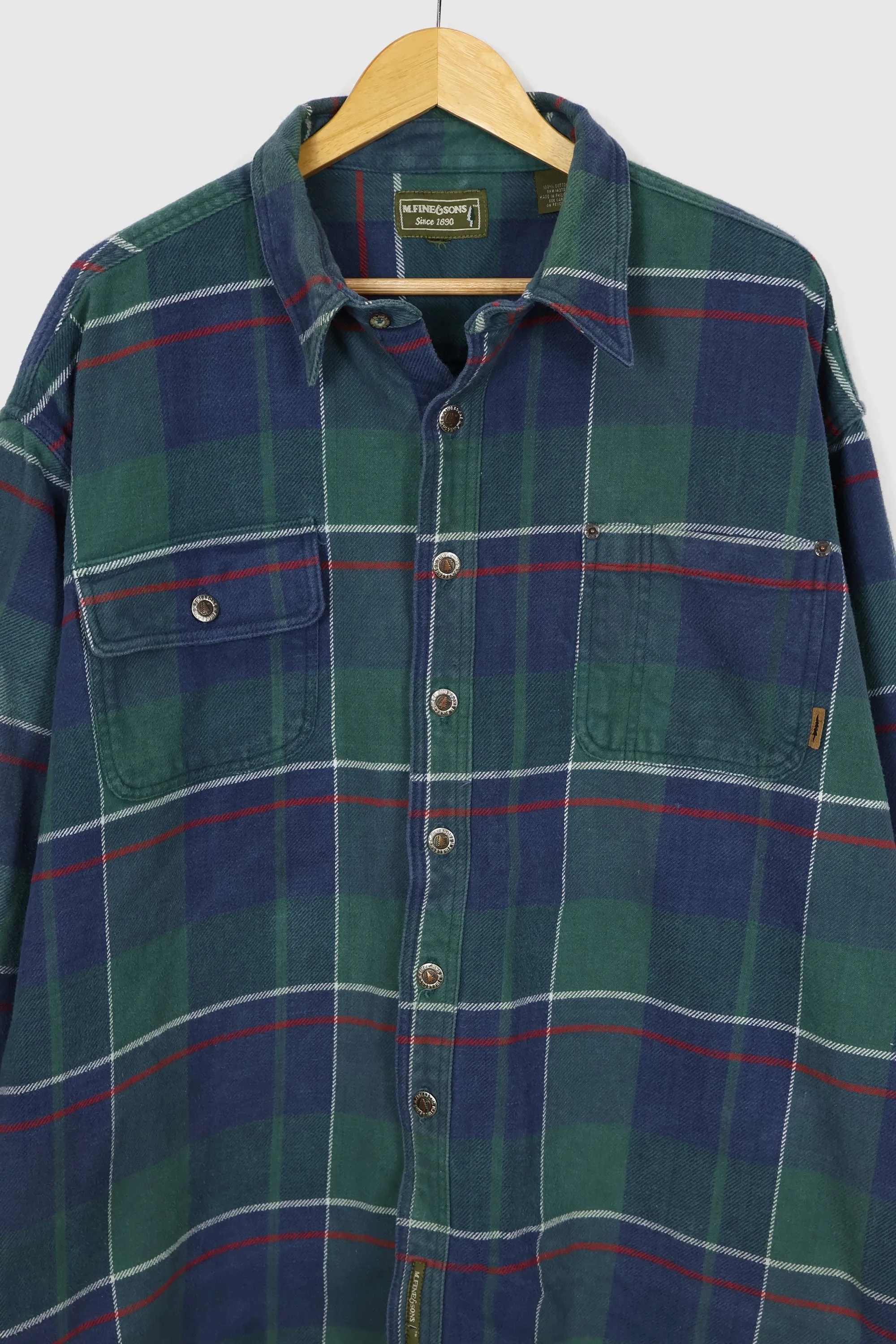 Vintage Green Plaid Heavyweight Flannel Button-Down Shirt