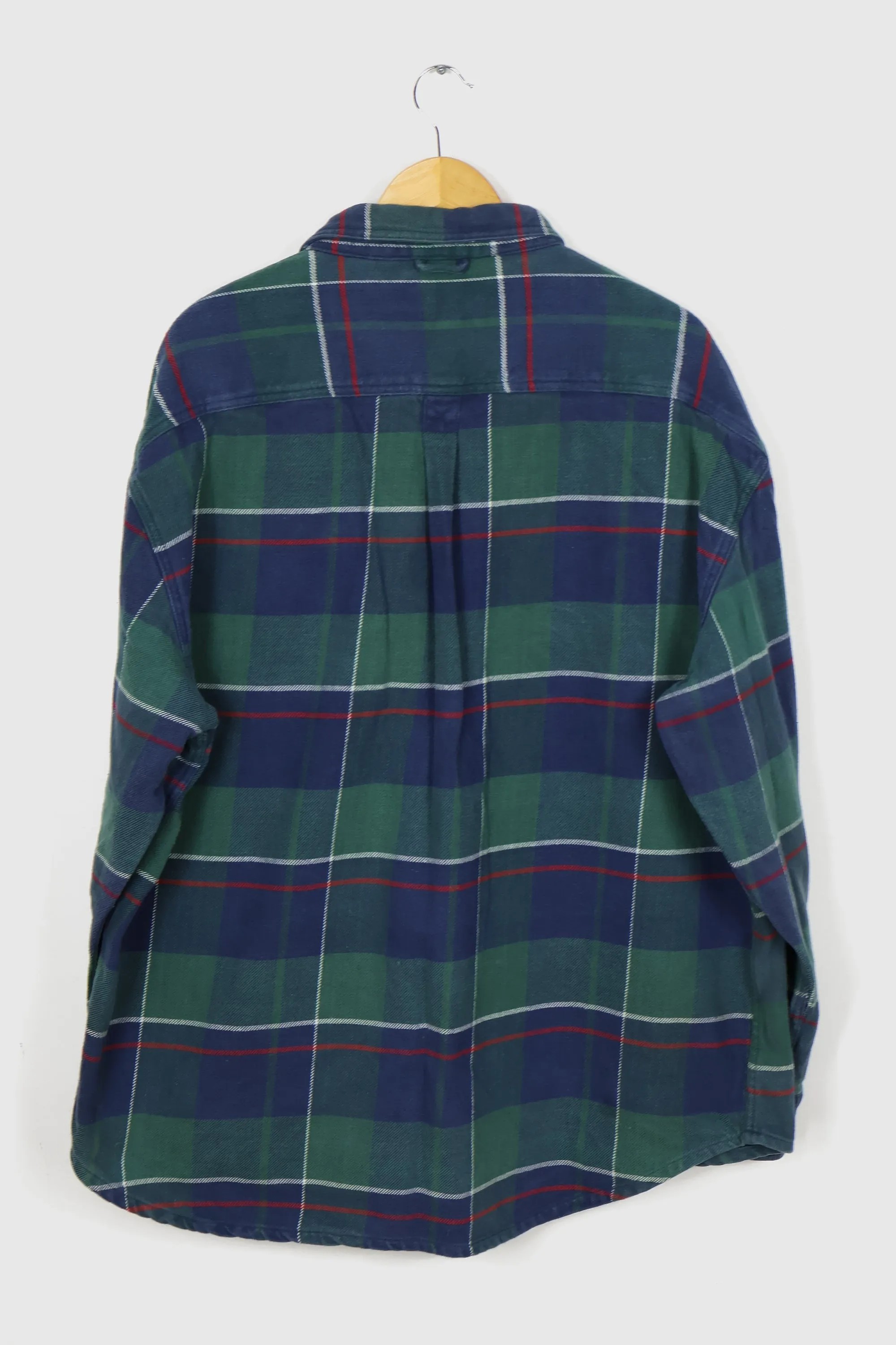 Vintage Green Plaid Heavyweight Flannel Button-Down Shirt