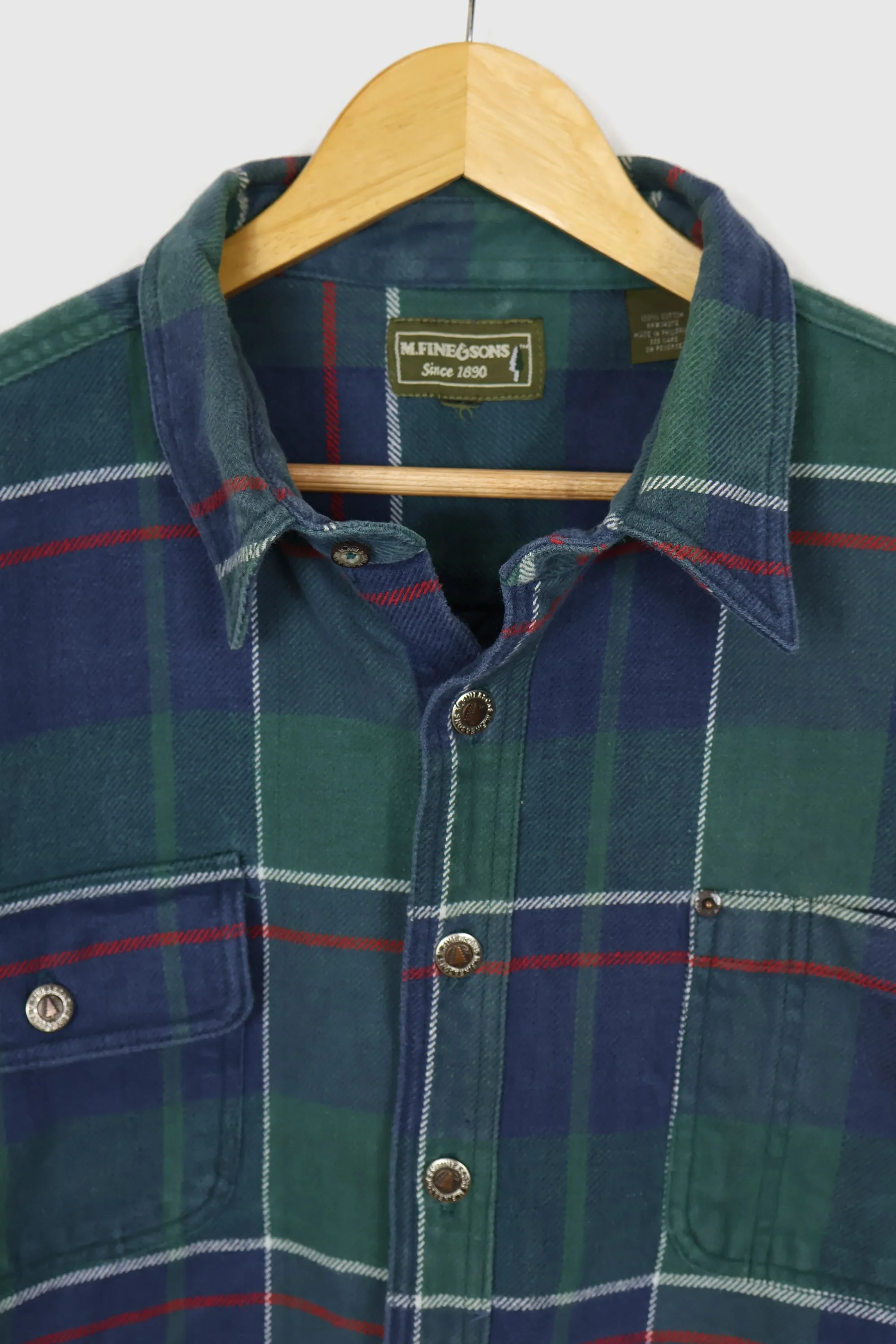 Vintage Green Plaid Heavyweight Flannel Button-Down Shirt