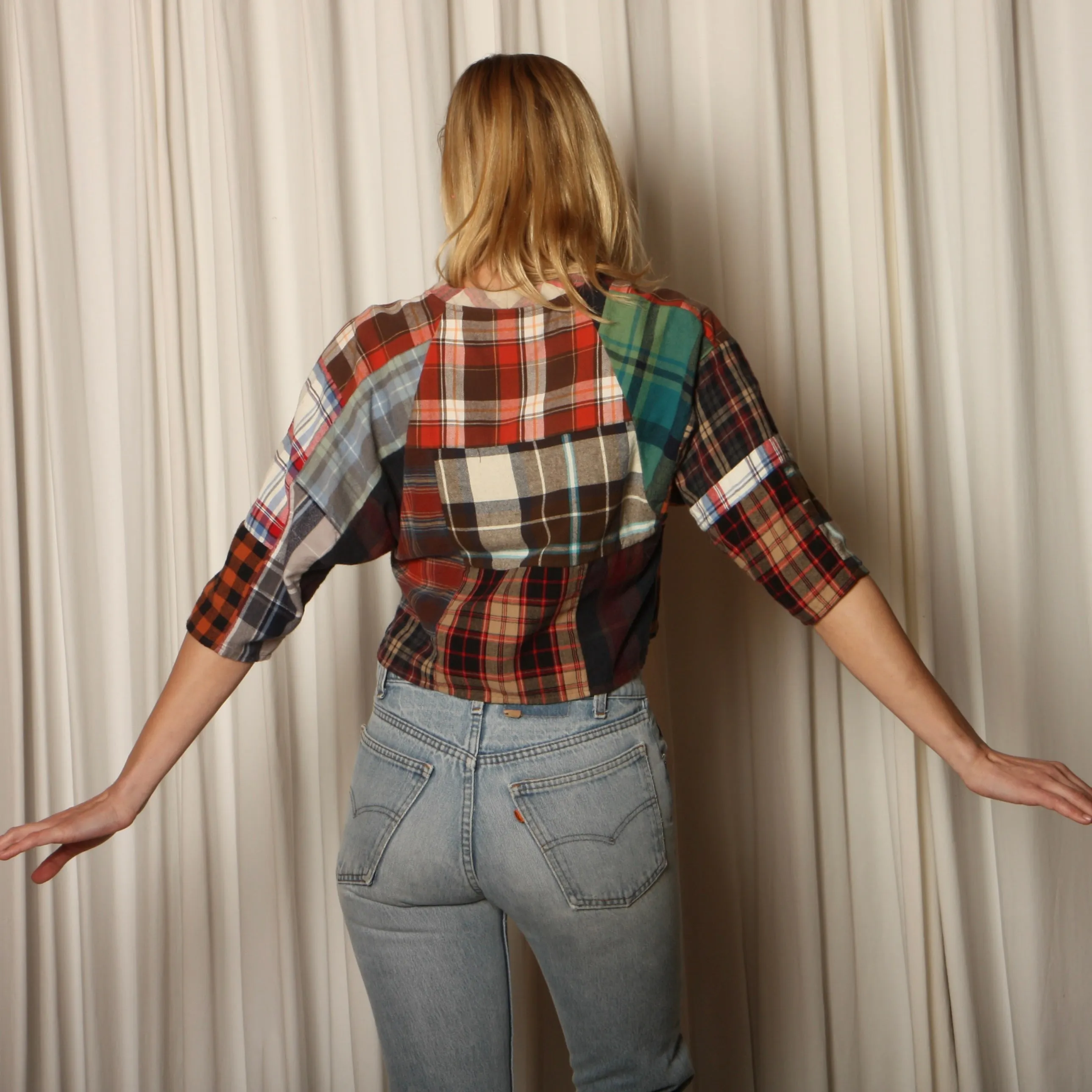 Vintage Handmade Patchwork Flannel Crop Top