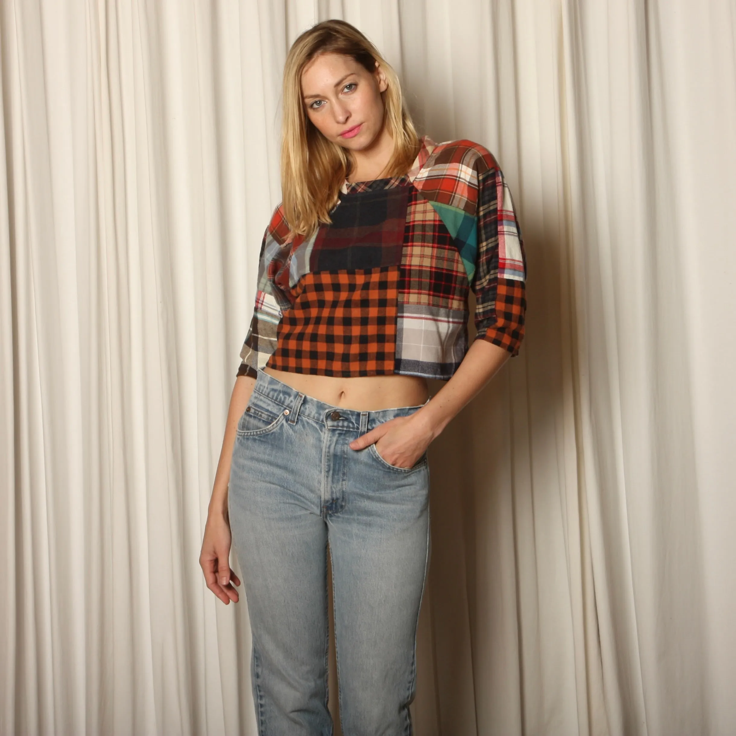 Vintage Handmade Patchwork Flannel Crop Top