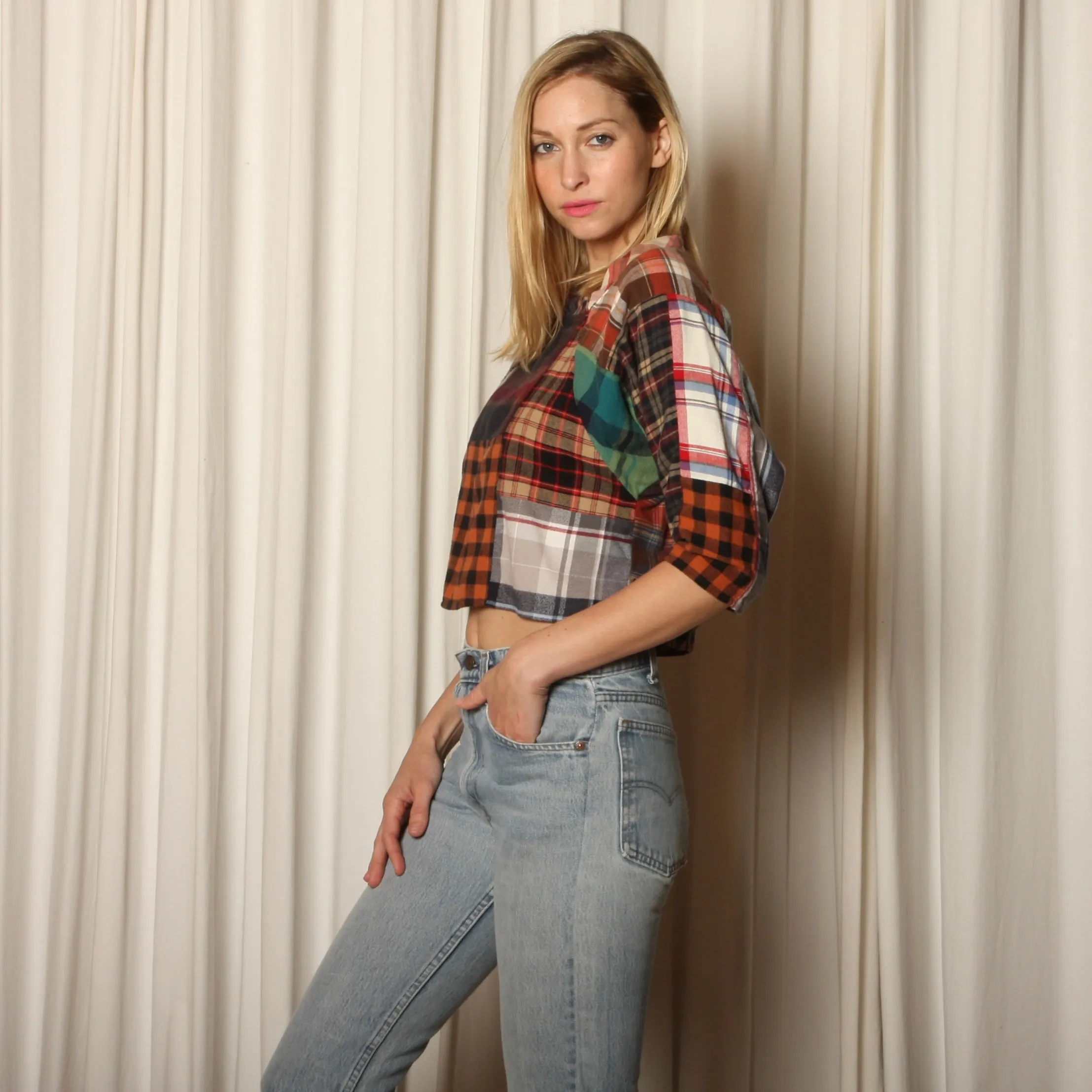 Vintage Handmade Patchwork Flannel Crop Top