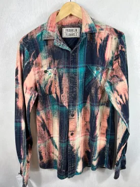 Vintage Navy, Turquoise and Peach Flannel Size Medium