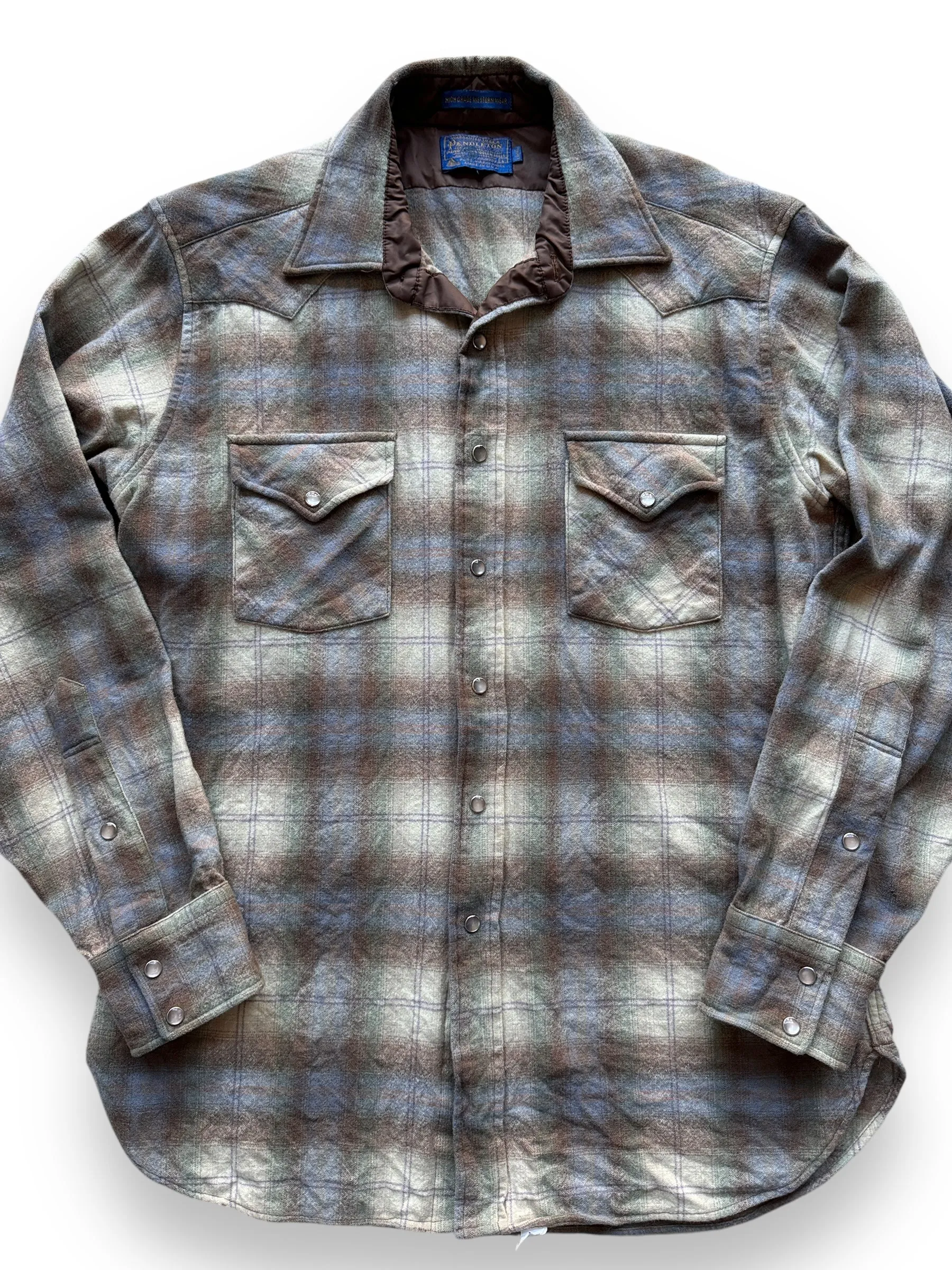 Vintage Pendleton Blue/Beige/Brown Western Flannel SZ L Long