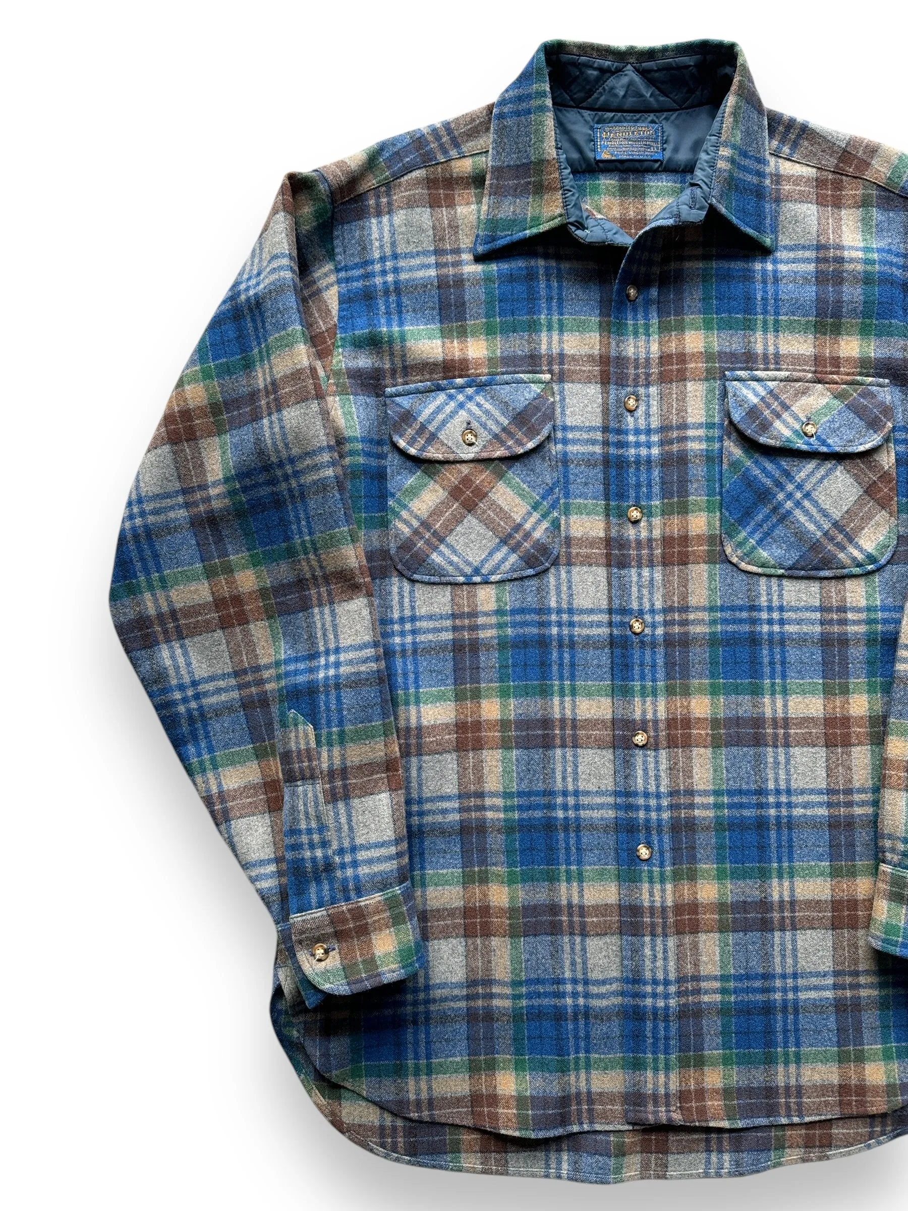 Vintage Pendleton Blue/Green/Brown Plaid Flannel SZ L