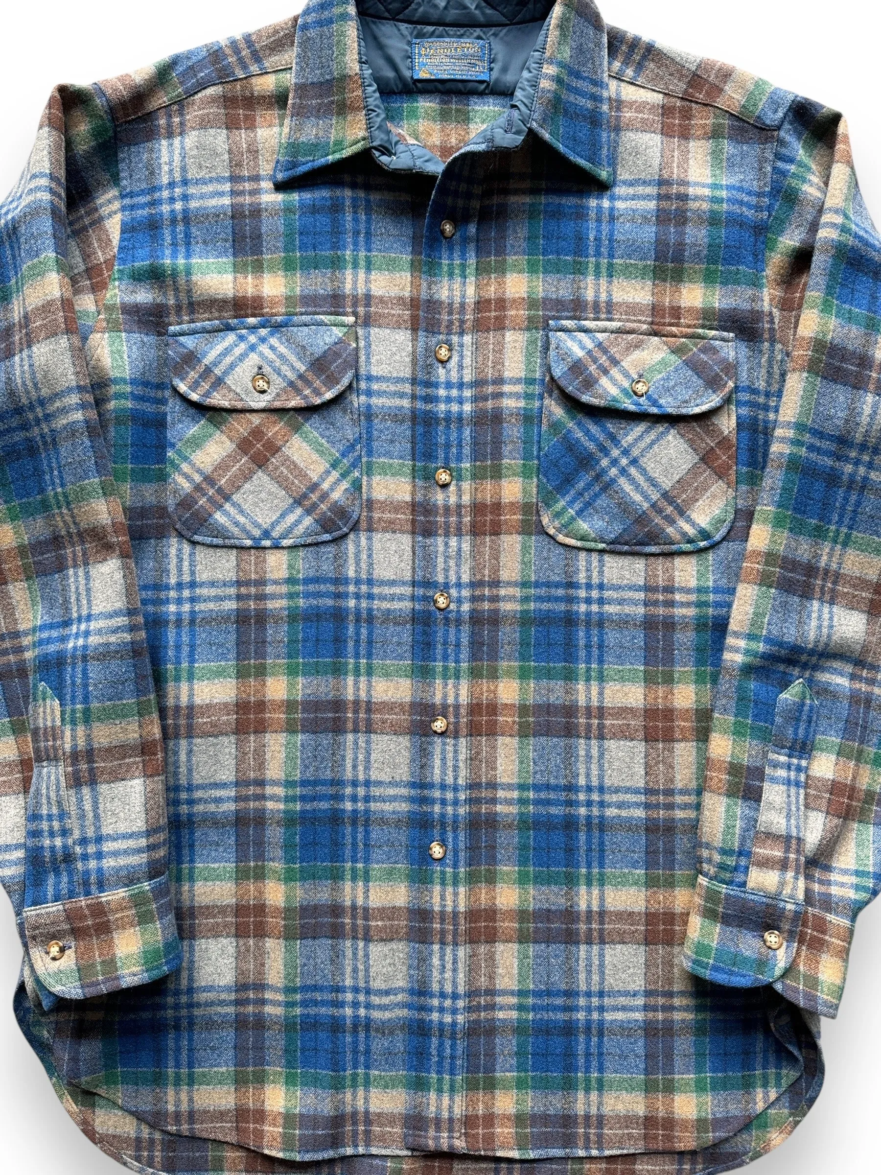 Vintage Pendleton Blue/Green/Brown Plaid Flannel SZ L