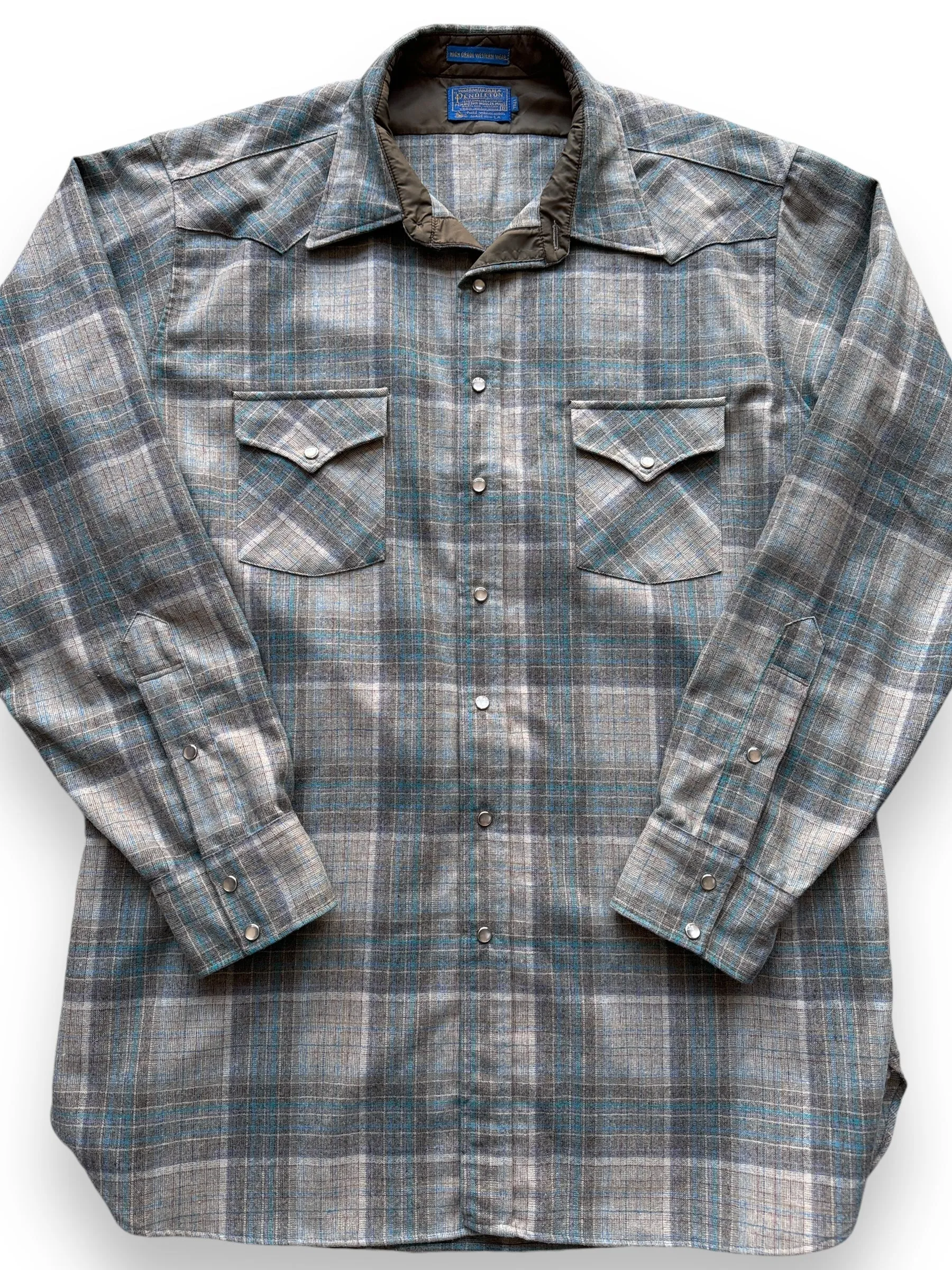 Vintage Pendleton Grey/Teal/Brown Western Flannel SZ XXL Tall