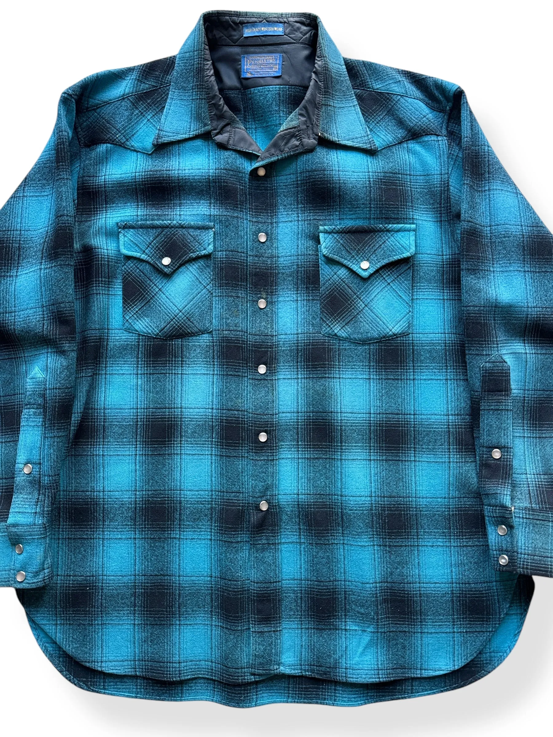 Vintage Pendleton High Grade Western Wear Light Blue Shadow Plaid SZ XL