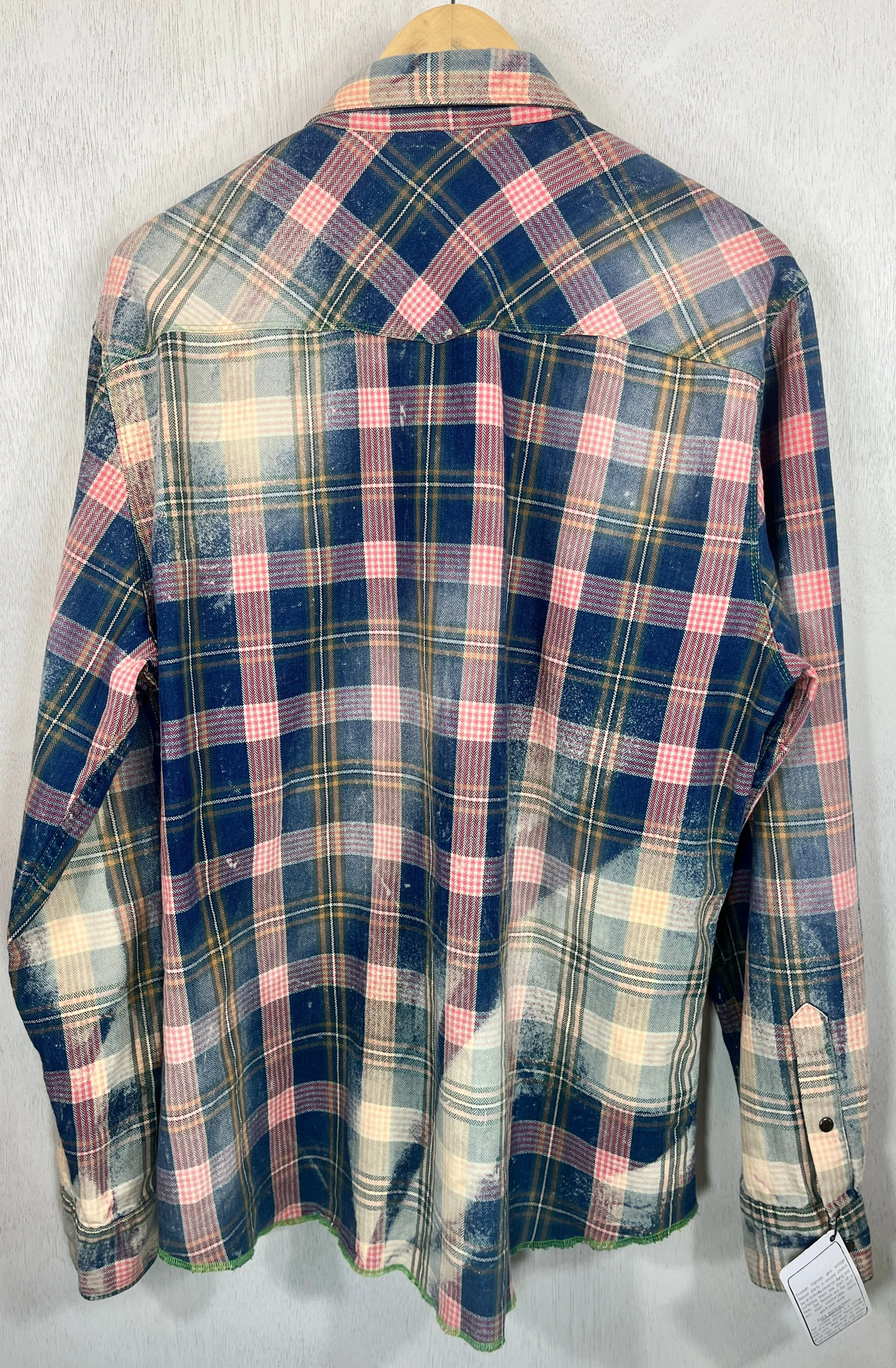 Vintage Western Syle, Navy Blue, Pink, Gold and White Flannel Size XL