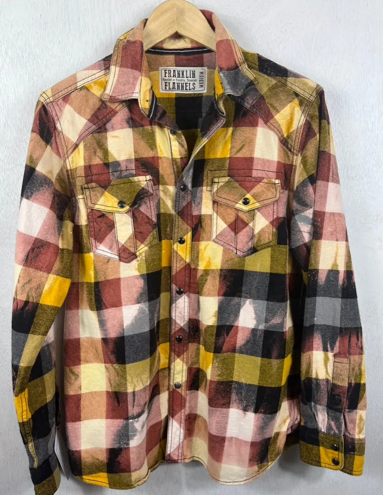 Vintage Yellow, Black, White and Dusty Rose Flannel Size Medium