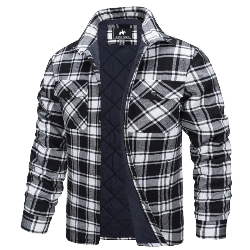 West Louis™ Autumn Cotton Quilted Lined Flannel Shirt Jacket