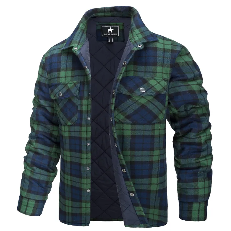 West Louis™ Autumn Cotton Quilted Lined Flannel Shirt Jacket