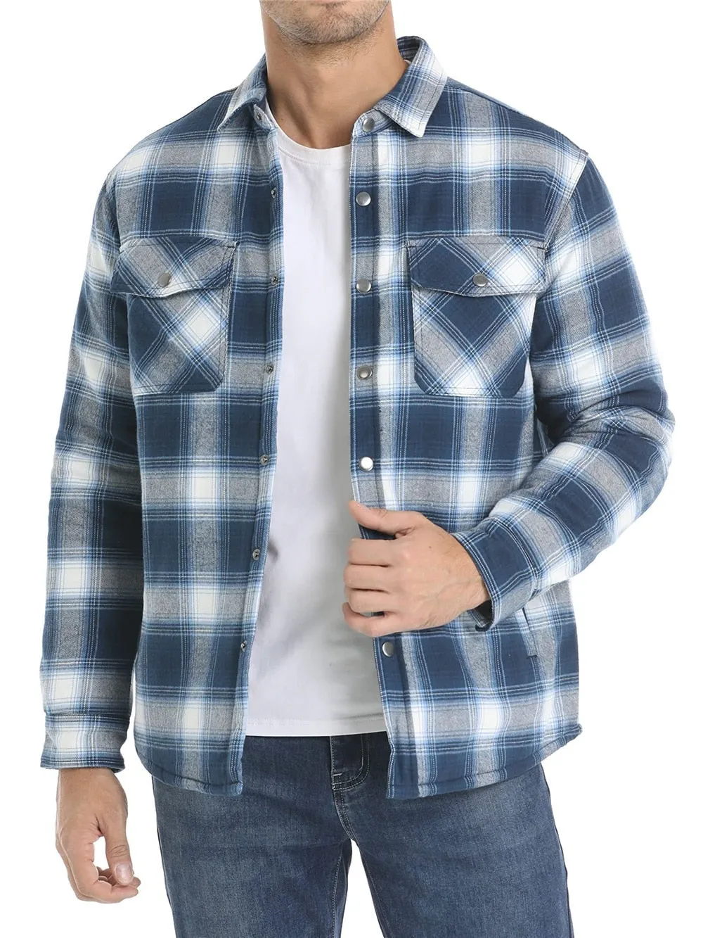 West Louis™ Autumn Cotton Quilted Lined Flannel Shirt Jacket