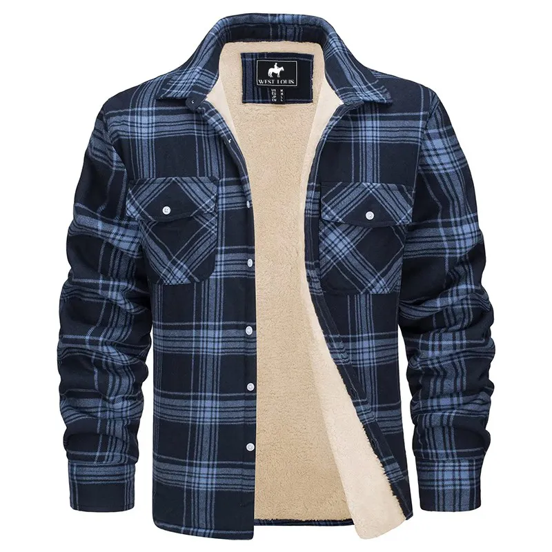 West Louis™ Fleece Plaid Flannel Sherpa Shirt Jacket