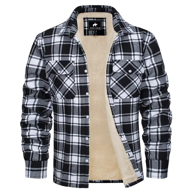 West Louis™ Fleece Plaid Flannel Sherpa Shirt Jacket