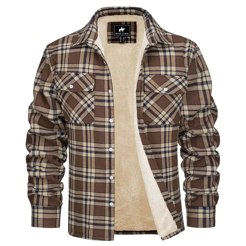 West Louis™ Fleece Plaid Flannel Sherpa Shirt Jacket