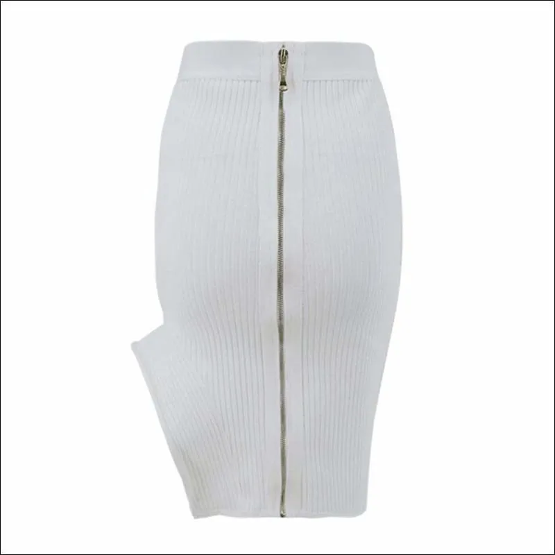 Winnal White Knee-length Bandage Pencil Skirt | White Bandage bodycon skirts