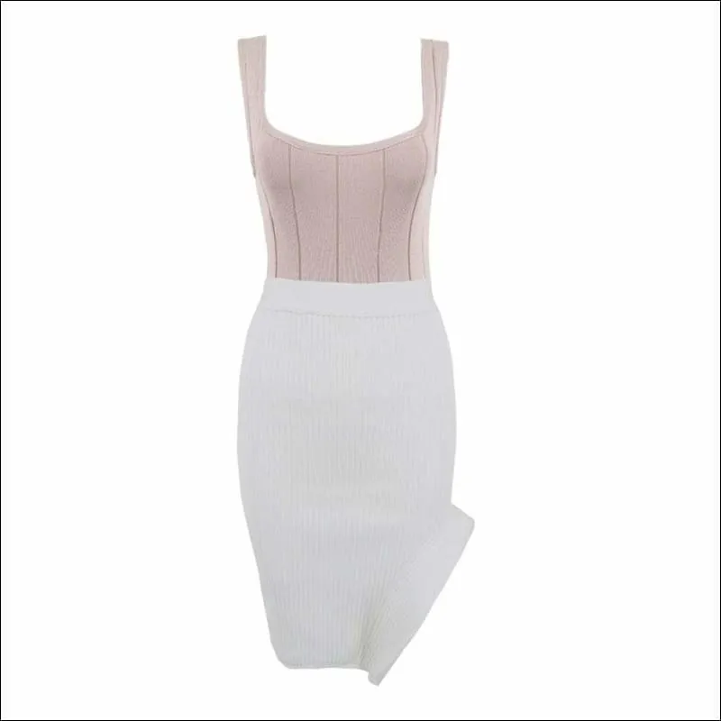 Winnal White Knee-length Bandage Pencil Skirt | White Bandage bodycon skirts