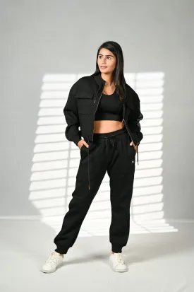 Women Black Track suit, 100% Cotton Fleece W17