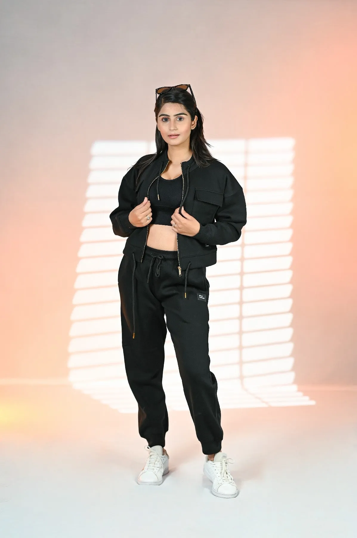 Women Black Track suit, 100% Cotton Fleece W17