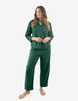 Women's Green Solid Color Flannel Pajamas