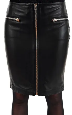 Women's Leather Pencil Skirt with Front Zipper WS15