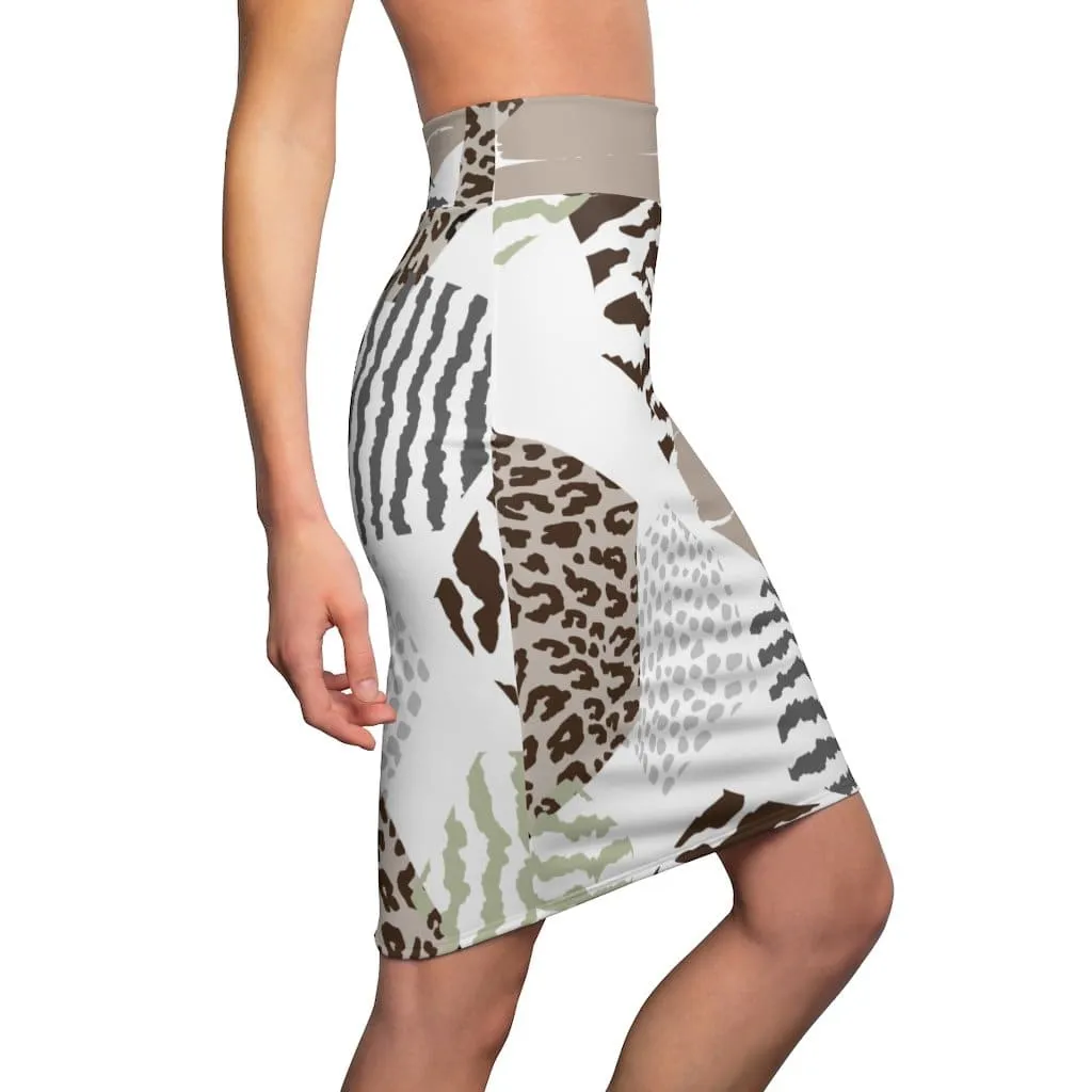 Womens Pencil Skirt - High Waist Stretch - Multicolor Geometric S65353