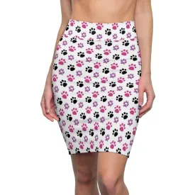 Womens Pencil Skirt - Pink and Black Paws Stretch Mini - S804809