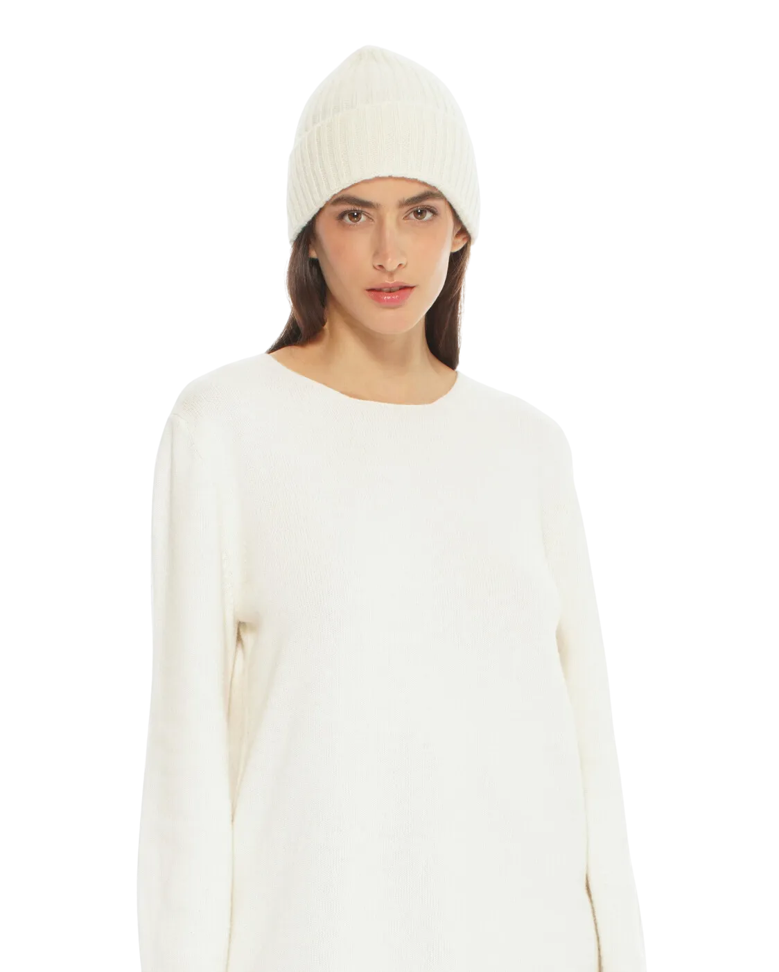 Womens's Pure Cashmere Ribbed Hat Milk White