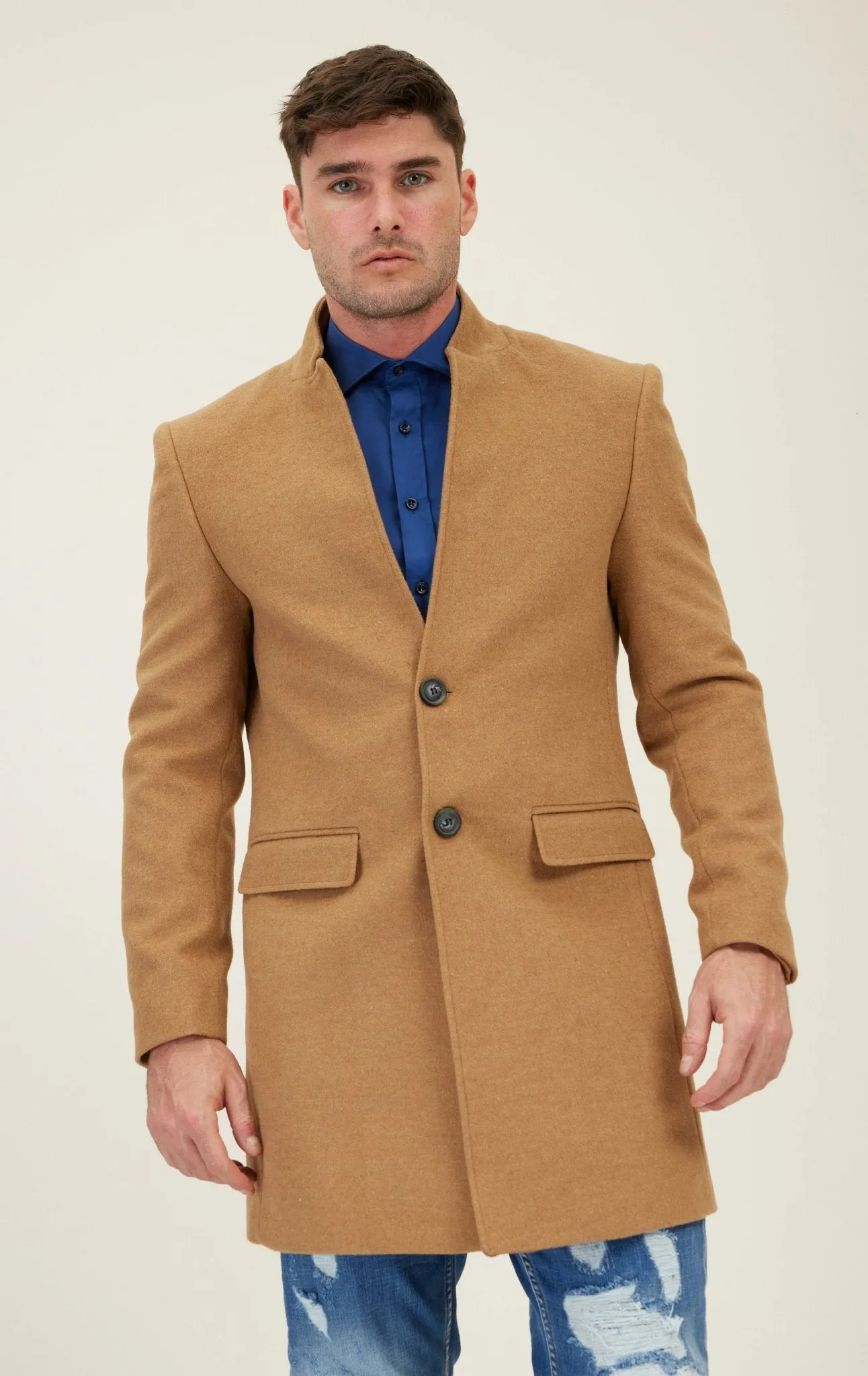 Wool Blend Peacoat - Camel