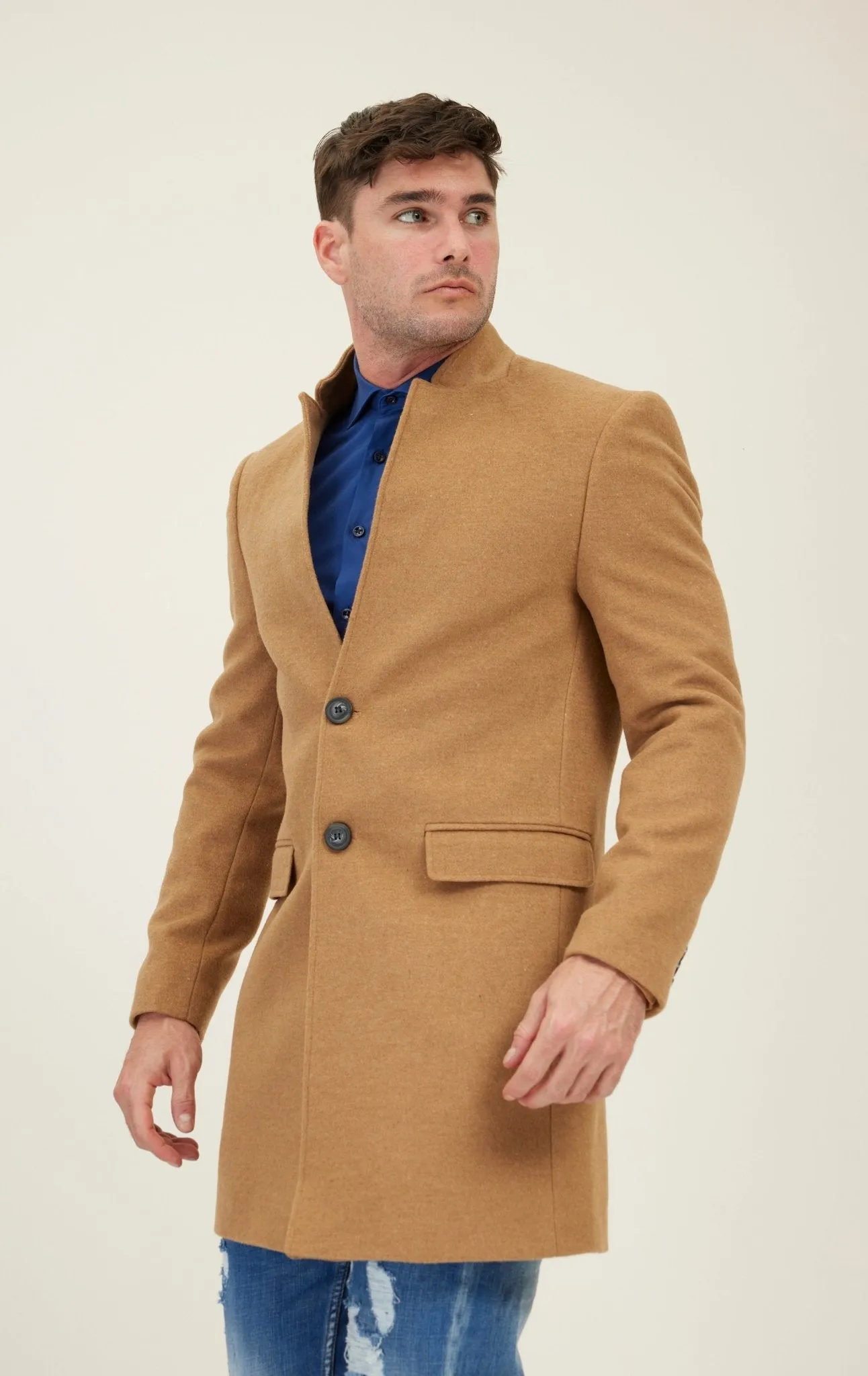 Wool Blend Peacoat - Camel