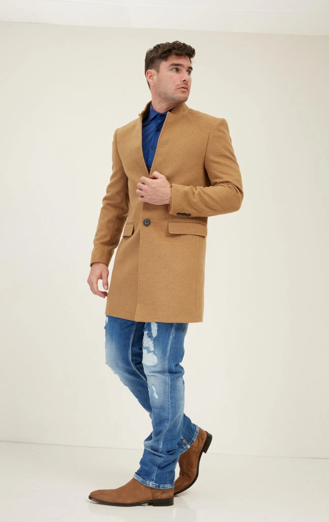 Wool Blend Peacoat - Camel