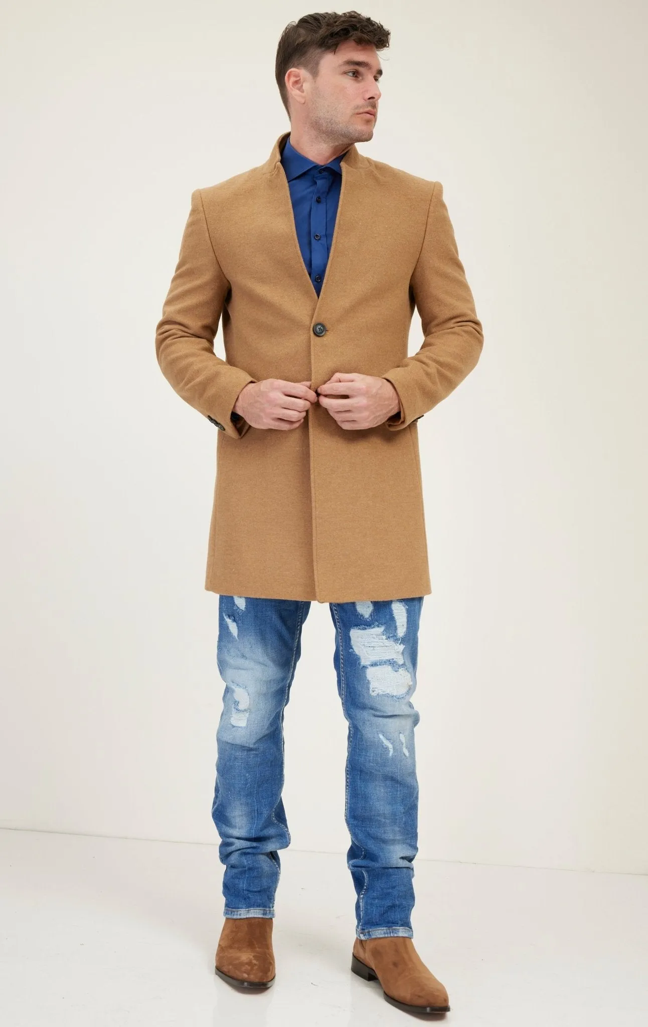 Wool Blend Peacoat - Camel