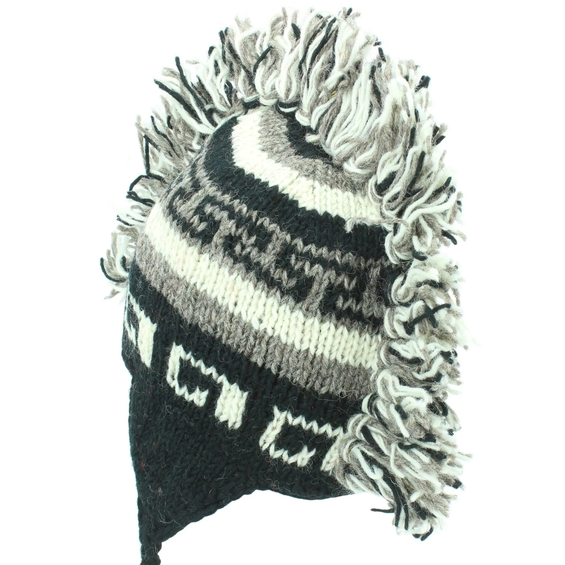 Wool Knit 'Punk' Mohawk Earflap Beanie Hat - Greys