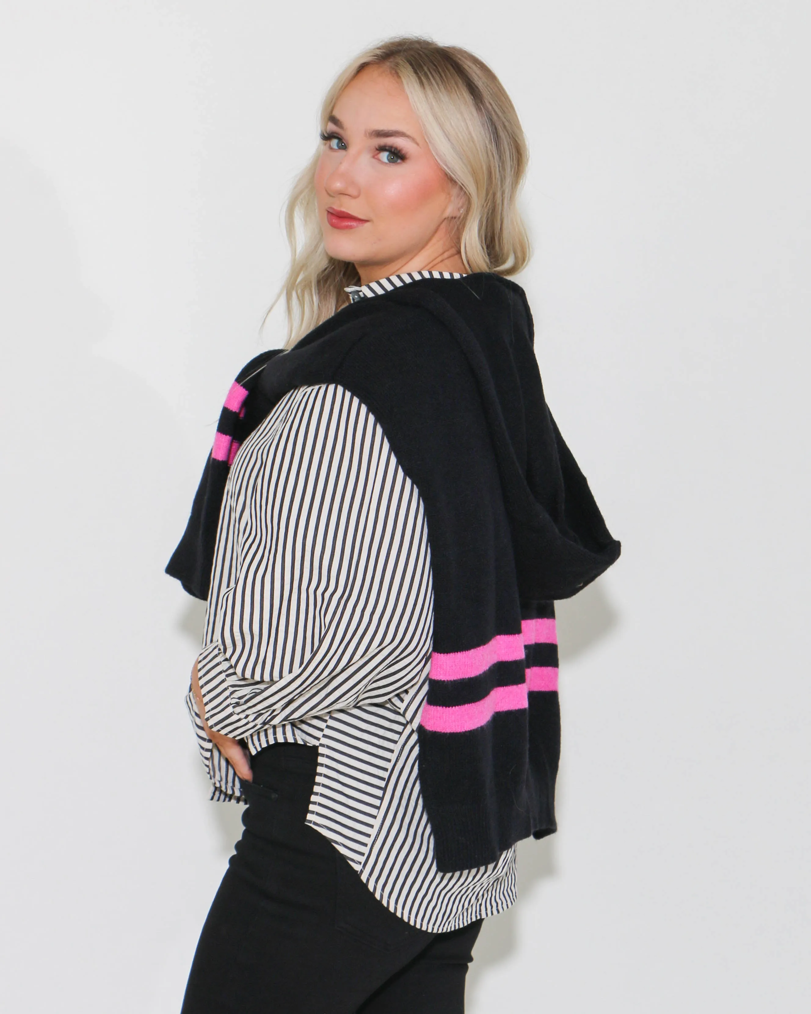 Woven Cape Style Sweater Top in Black