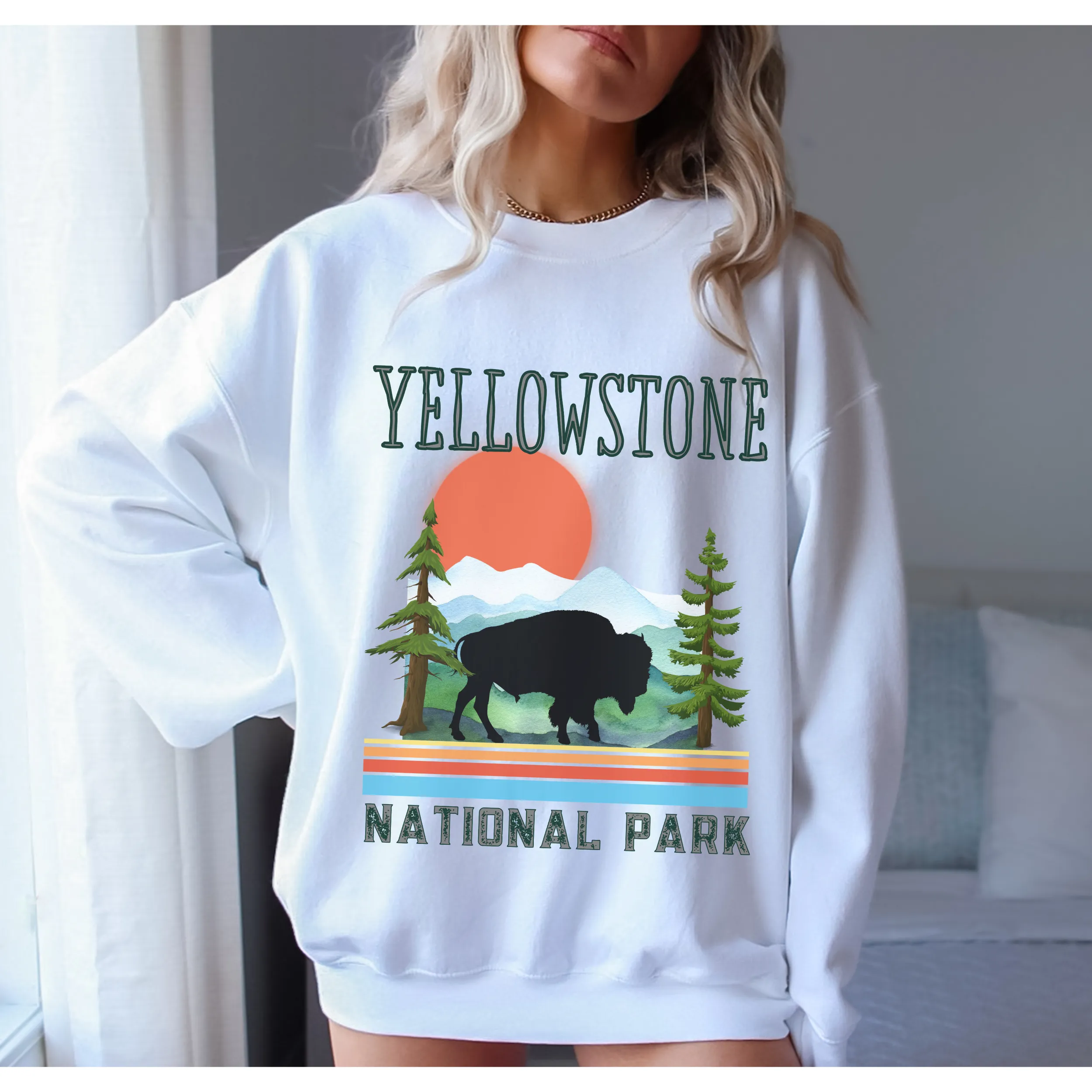 Yellowstone National Park Crewneck Sweatshirt, Distressed Retro Design, Trendy Pullover, Oversize Design Pullover