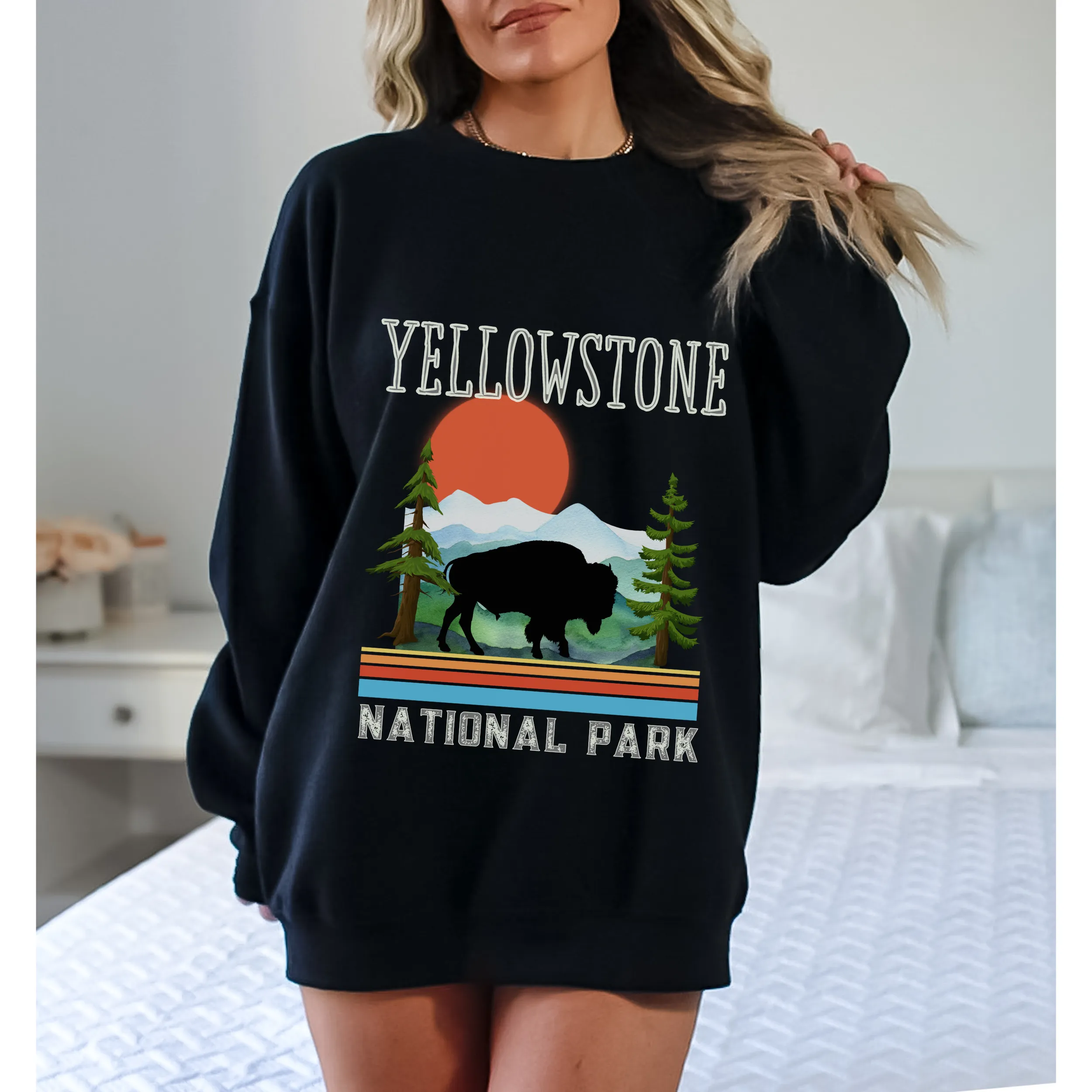 Yellowstone National Park Crewneck Sweatshirt, Distressed Retro Design, Trendy Pullover, Oversize Design Pullover